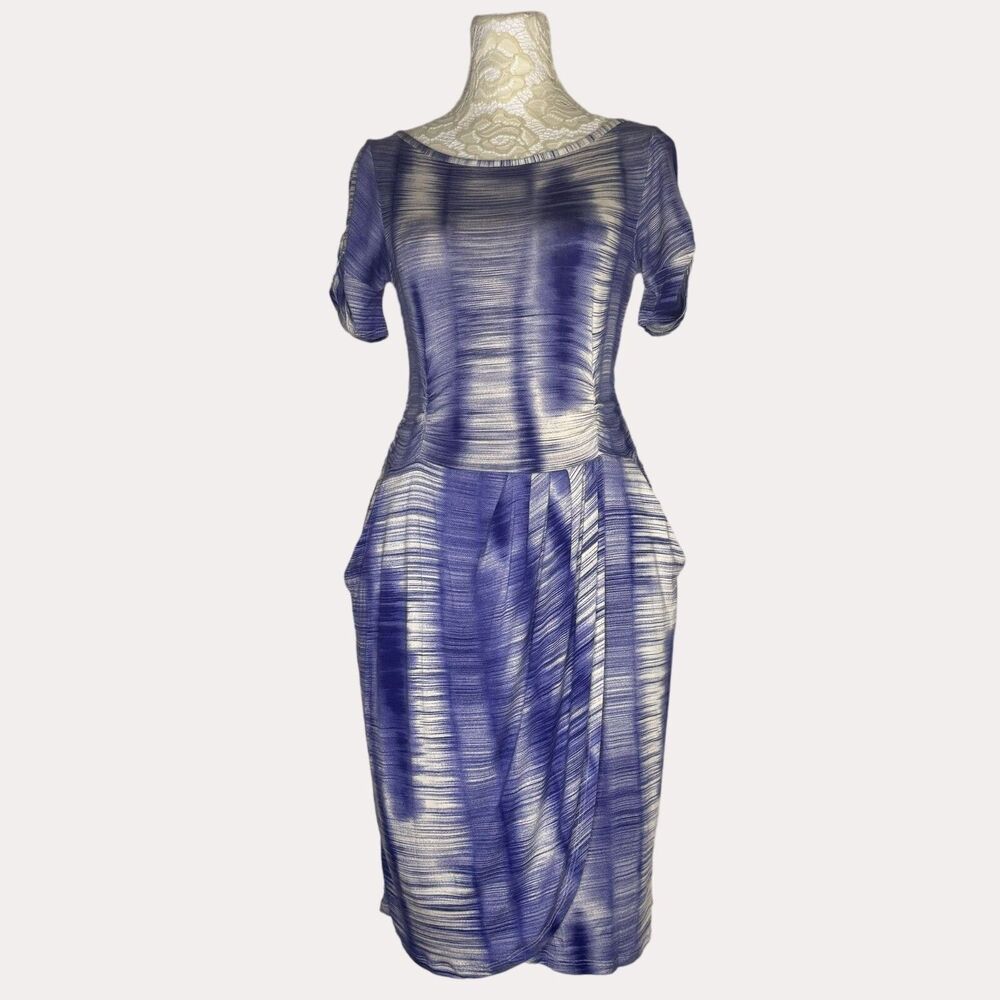 Weston Wear Anthropologie Dress Ruched Pleated Stripe Blue Purple S